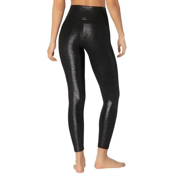 BEYOND YOGA Twinkle High Waisted 7/8 Yoga Leggings Black Silver Sparkle Sz Med - Picture 4 of 8